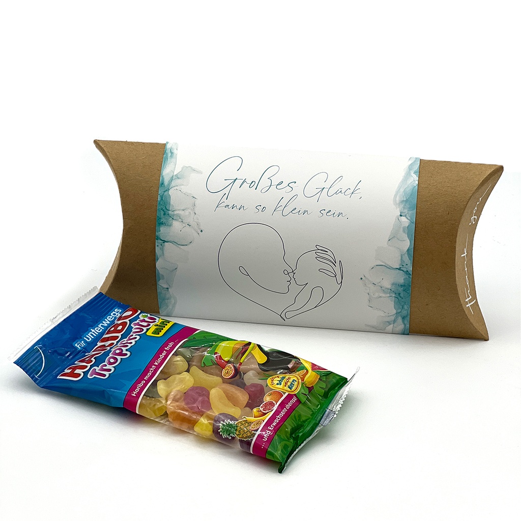 Pillowbox "Großes Glück kann so klein sein" - Haribo Tropifrutti