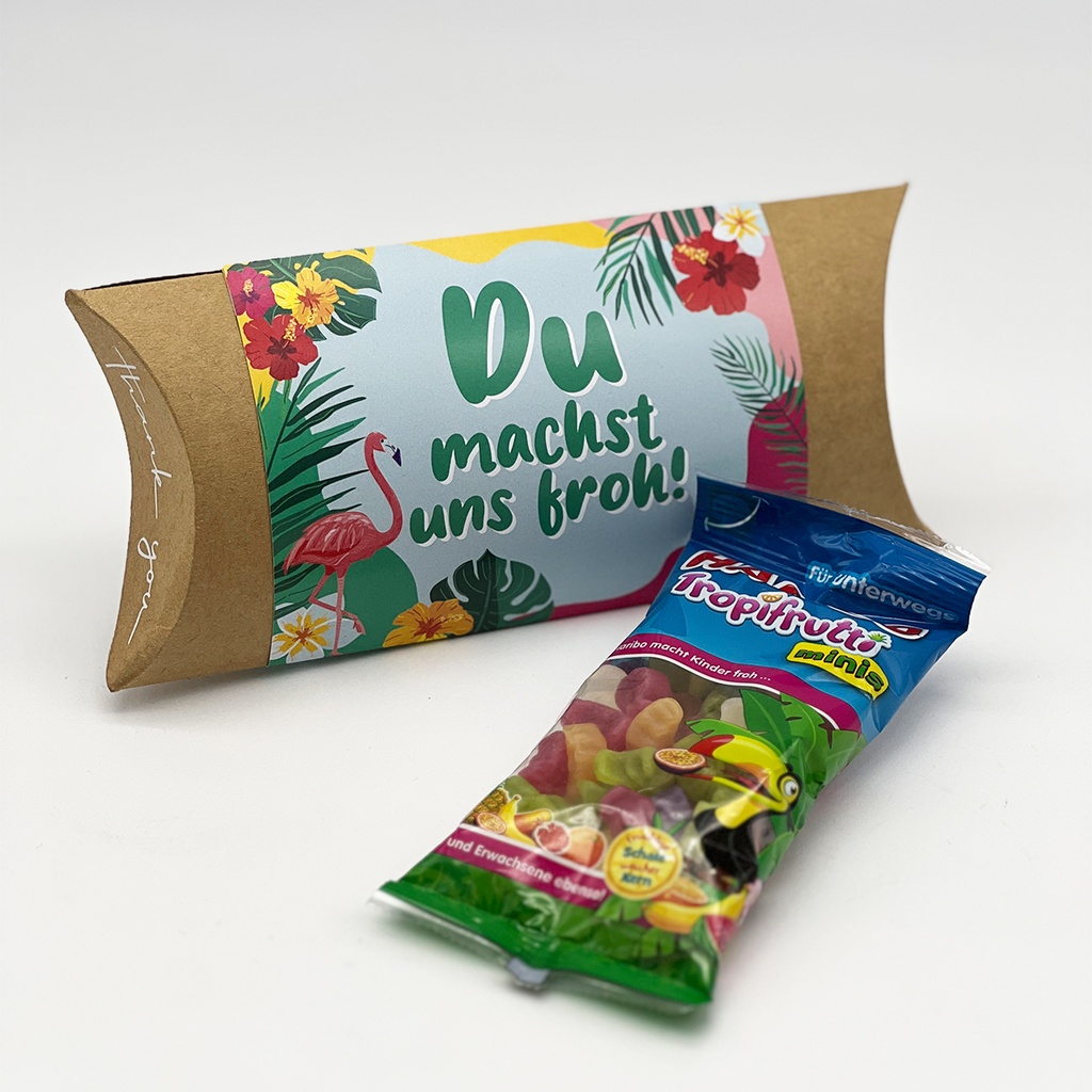 Pillowbox "Du machst uns froh" - Haribo Tropifrutti