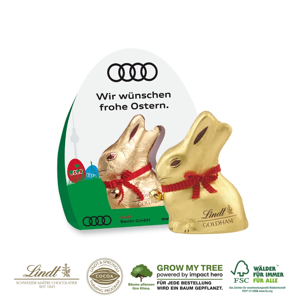 Werbeaufsteller Lindt Goldhase mit Glöckchen, 50 g