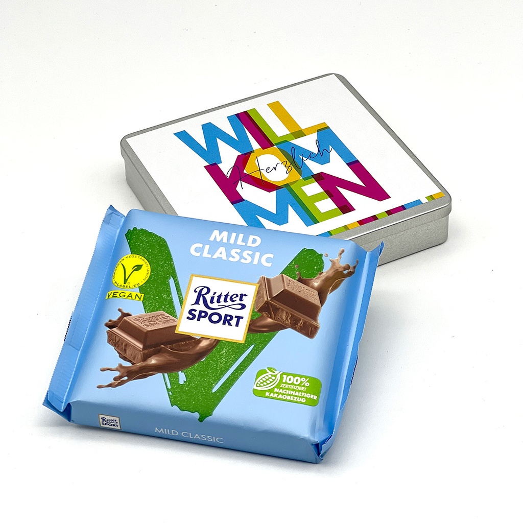 Geschenkdose "Herzlich Willkommen" - Ritter Sport Vegan